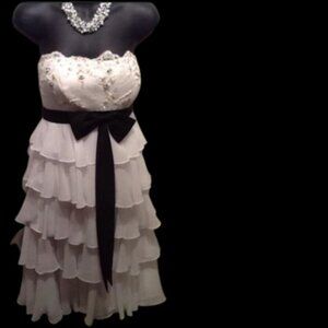 White Black Ruffle Dress (removable straps) Fits Small or Medium